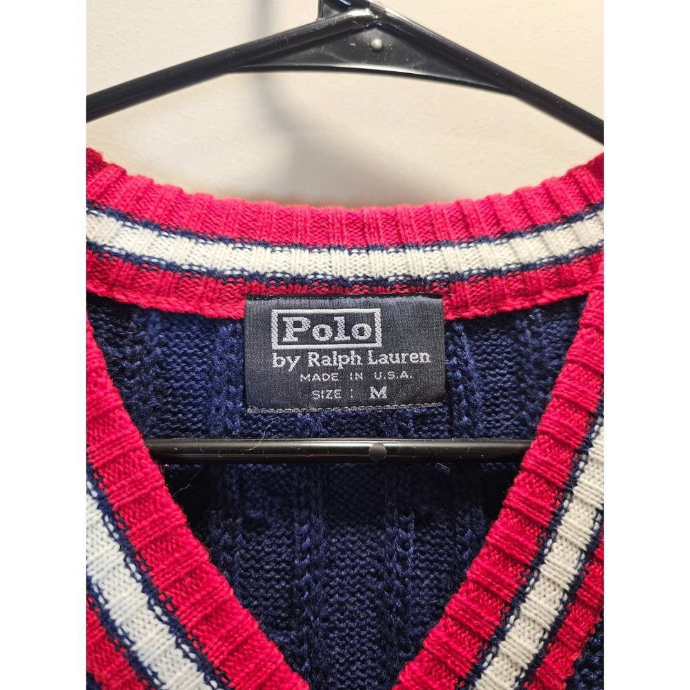 Polo Ralph Lauren Sweater Vest Mens Medium Blue Cable Knit Made in USA - Picture 2 of 5